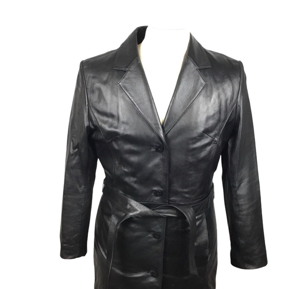 Wilson’s Leather Pelle Studio Thinsulate Full Length Leather Trench Coat Black - Picture 5 of 13